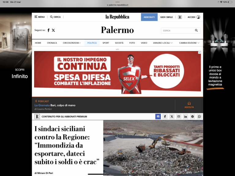 L’ANCI Sicilia prende nuovamente posizione sul costo dei rifiuti in Sicilia (Articolo pubblicato oggi su La Repubblica -Palermo)