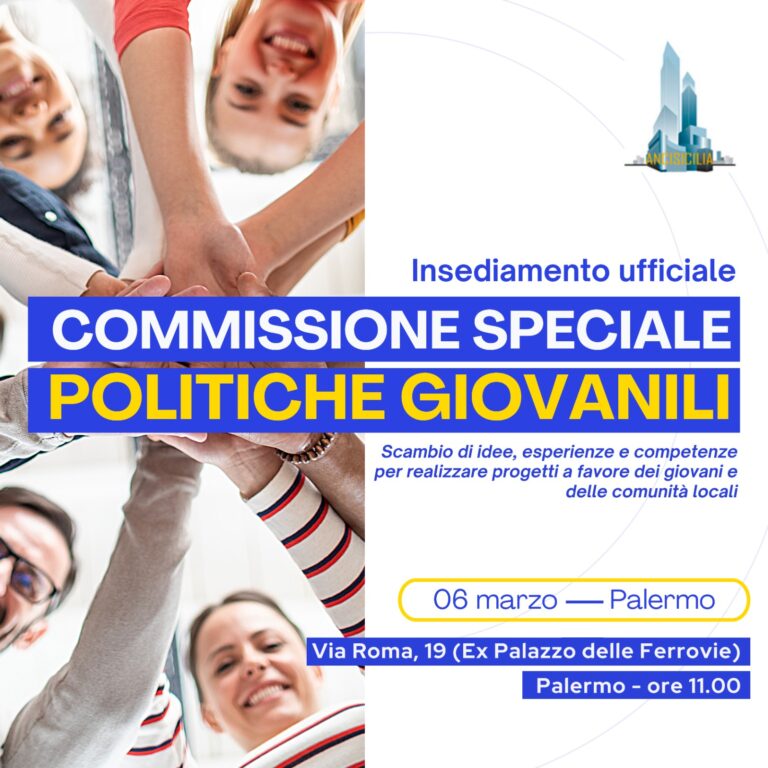 Giovani e sviluppo locale, il 6 marzo a Palermo si insedierà la Commissione Speciale “Politiche giovanili” dell’ANCI Sicilia
