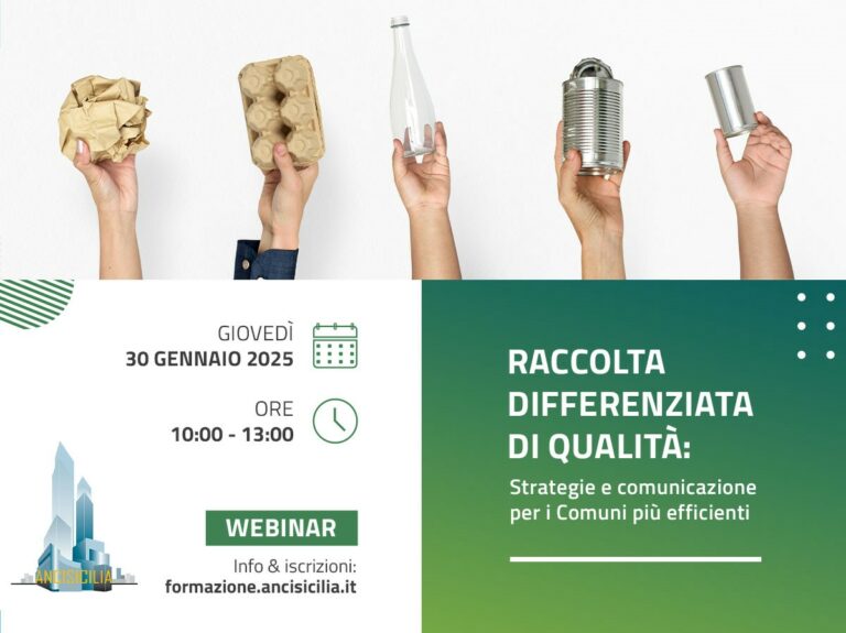 Raccolta differenziata di qualità, un webinar il 30 gennaio