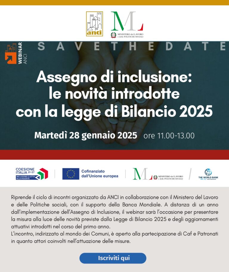 Assegno di inclusione: le novità introdotte con la Legge di bilancio 2025, webinar il 28 gennaio