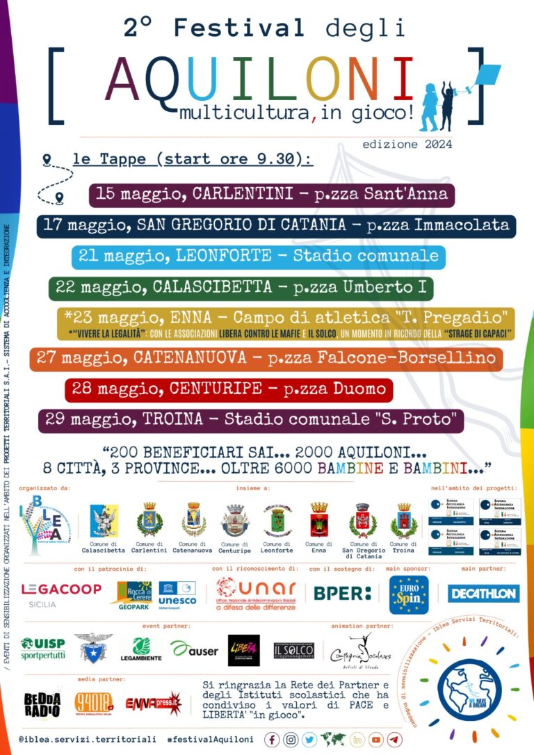 Dal 15 al 29 maggio Festival degli Aquiloni. In  otto Città siciliane“la multicultura è in gioco”