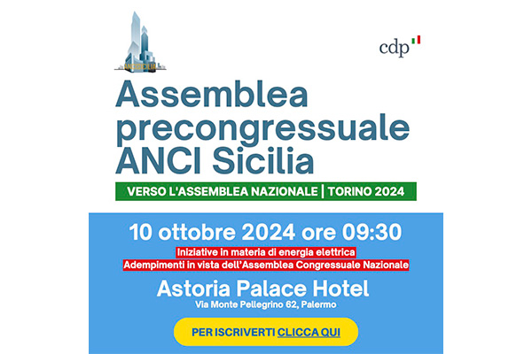 Assemblea regionale precongressuale dell’ANCI Sicilia, giovedì 10 settembre a Palermo